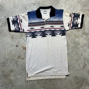 Vintage 90s Express Rider Western Aztec Print Polo Shirt Size M